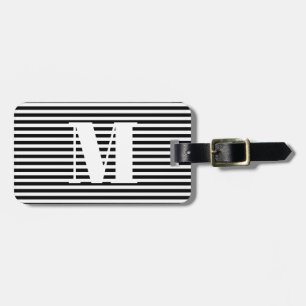 Étiquette À Bagage monogramme moderne noir rayures blanches personnal