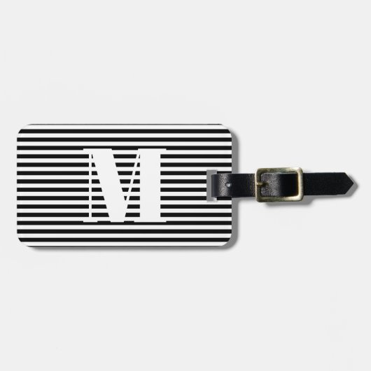 Étiquette À Bagage monogramme moderne noir rayures blanches personnal (Devant horizontal)