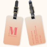 Étiquette À Bagage Monogramme moderne Nom initial Peach Gradient<br><div class="desc">La typographie coque moderne minimaliste monogramme design initial qui peut être modifié pour personnaliser,  ainsi que les détails sur l'inverse. Peach gradient arrière - plan.</div>