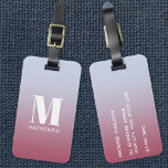 Étiquette À Bagage Monogramme moderne Nom initial Pink Blue Gradient<br><div class="desc">La typographie moderne minimaliste monogramme design de nom initial qui peut être modifié pour personnaliser,  ainsi que les détails sur l'inverse. Blanc sur un arrière - plan dégradé rose à bleu clair.</div>