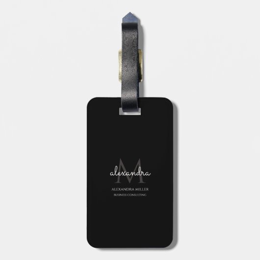 Étiquette À Bagage Monogramme moderne Nom noir et blanc Simple (Dos Vertical)