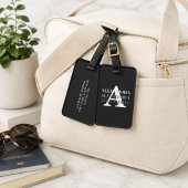 Étiquette À Bagage Monogramme Moderne Nom Noir Gris