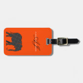 Étiquette À Bagage Monogramme moderne orange et noir (Devant horizontal)