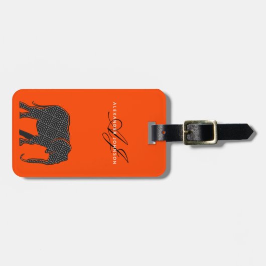 Étiquette À Bagage Monogramme moderne orange et noir (Devant horizontal)