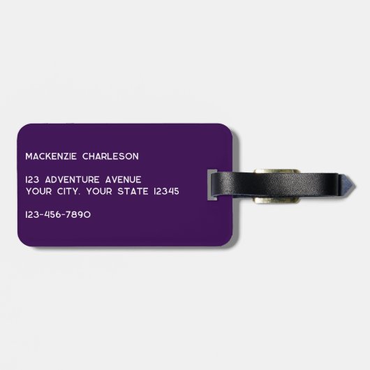 Étiquette À Bagage Monogramme moderne Plum initial violet (Dos horizontal)