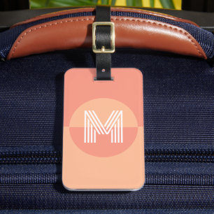 Étiquette À Bagage Monogramme moderne rétro rose rose