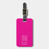 Étiquette À Bagage Monogramme Moderne Rose (Devant Vertical)