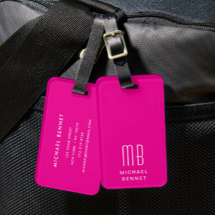 Étiquette À Bagage Monogramme Moderne Rose