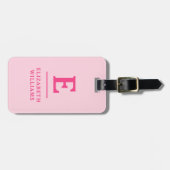 Étiquette À Bagage Monogramme moderne rose chaud (Devant horizontal)