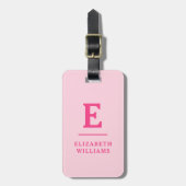 Étiquette À Bagage Monogramme moderne rose chaud (Devant Vertical)