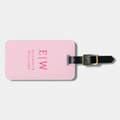 Étiquette À Bagage Monogramme moderne rose chaud minimaliste (Devant horizontal)