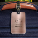 Étiquette À Bagage Monogramme moderne Rose or élégant brossé métal<br><div class="desc">Élégant Monogramme Moderne Monogramme Rose Rose Rose Or Brossé Sac métallique Balise</div>