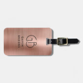 Étiquette À Bagage Monogramme moderne Rose or élégant brossé métal (Devant horizontal)
