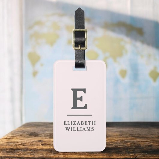 Étiquette À Bagage Monogramme moderne rose pâle