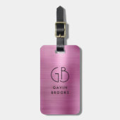 Étiquette À Bagage Monogramme moderne rose pâle brossé Fille métal (Devant Vertical)