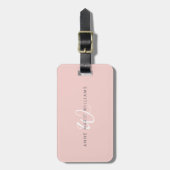 Étiquette À Bagage Monogramme Moderne Rose Pâle Écriture Blanche (Devant Vertical)