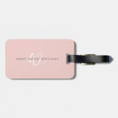 Étiquette À Bagage Monogramme Moderne Rose Pâle Écriture Blanche (Dos horizontal)