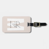 Étiquette À Bagage Monogramme moderne rose rose Script Signature Chic (Devant horizontal)