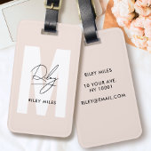 Étiquette À Bagage Monogramme moderne rose rose Script Signature Chic