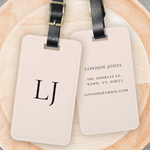 Étiquette À Bagage Monogramme Moderne Rose Simple Personnalisé
