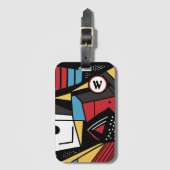 Étiquette À Bagage Monogramme moderne rouge et noir géométrique Abstr (Devant Vertical)