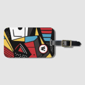 Étiquette À Bagage Monogramme moderne rouge et noir géométrique Abstr (Devant Horizontal)