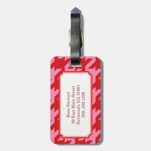 Étiquette À Bagage monogramme moderne rouge et rose (Dos Vertical)