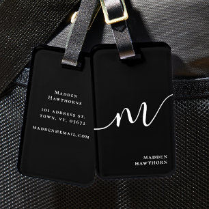 Étiquette À Bagage Monogramme moderne Script Calligraphie noir