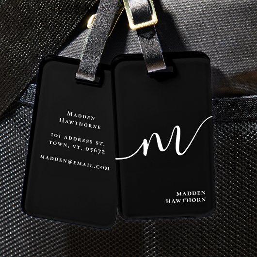 Étiquette À Bagage Monogramme moderne Script Calligraphie noir