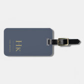 Étiquette À Bagage Monogramme moderne Simple Elégant Marine Bleu Or (Devant horizontal)