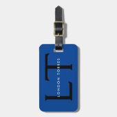 Étiquette À Bagage Monogramme moderne tendance bleu noir (Devant Vertical)