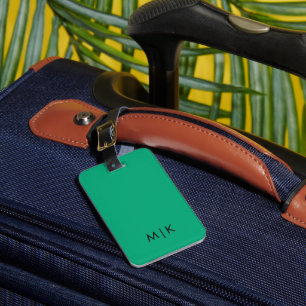 Étiquette À Bagage Monogramme Moderne Vert Bleu et Noir