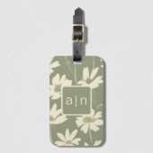 Étiquette À Bagage Monogramme Moderne Vert Floral (Devant Vertical)