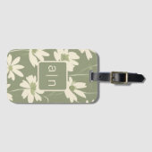 Étiquette À Bagage Monogramme Moderne Vert Floral (Devant Horizontal)