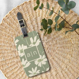 Étiquette À Bagage Monogramme Moderne Vert Floral