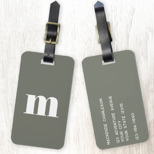 Étiquette À Bagage Monogramme moderne - Vert initial