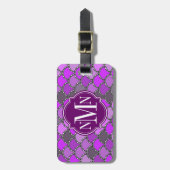 Étiquette À Bagage Monogramme Motif à échelles violet et mauve (Devant Vertical)
