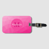 Étiquette À Bagage Monogramme Motif à maillage géométrique rose chaud (Devant Horizontal)