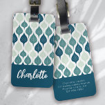 Étiquette À Bagage Monogramme Motif bleu Retro Vibe Leaf<br><div class="desc">Un monogramme audacieux</div>