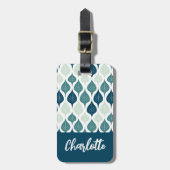 Étiquette À Bagage Monogramme Motif bleu Retro Vibe Leaf (Devant Vertical)