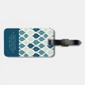 Étiquette À Bagage Monogramme Motif bleu Retro Vibe Leaf (Dos horizontal)