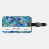 Étiquette À Bagage Monogramme Motif de balance gris Turquoise bleu tu (Dos horizontal)