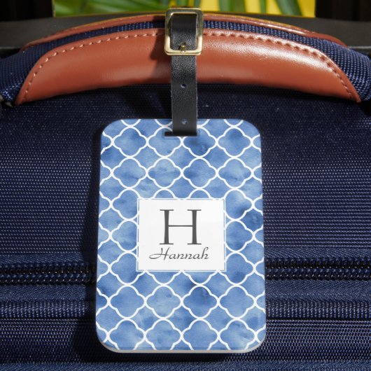 Étiquette À Bagage Monogramme Motif de Quatrefoil bleu marine (Insitu Rectoal 2)