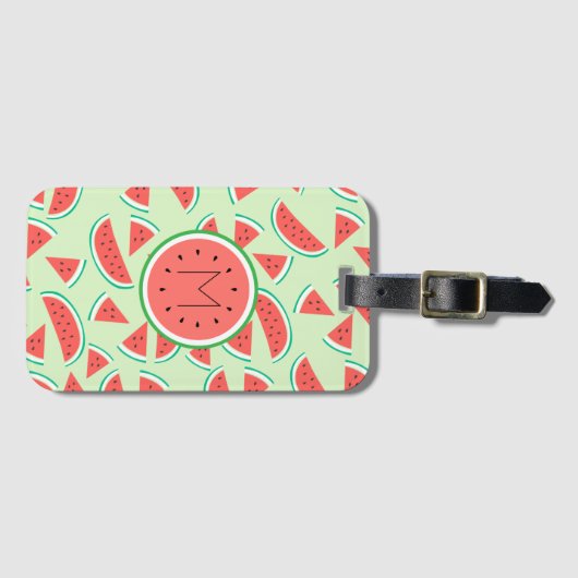 Étiquette À Bagage monogramme motif de tranches de pastèque d'été (Devant Horizontal)