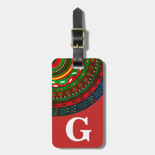Étiquette À Bagage Monogramme, Motif d'inspiration tribale, rouge