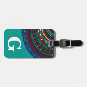 Étiquette À Bagage Monogramme, Motif d'inspiration tribale, Turquoise (Devant horizontal)