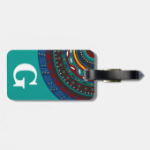 Étiquette À Bagage Monogramme, Motif d'inspiration tribale, Turquoise (Dos horizontal)