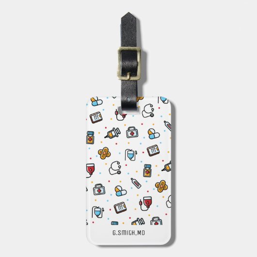 Étiquette À Bagage Monogramme. Motif Médicale. Pour les médecins et l (Devant Vertical)