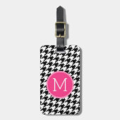Étiquette À Bagage Monogramme Motif noir blanc rose chaud (Devant Vertical)