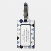 Étiquette À Bagage monogramme motif pois bleu moderne (Dos Vertical)